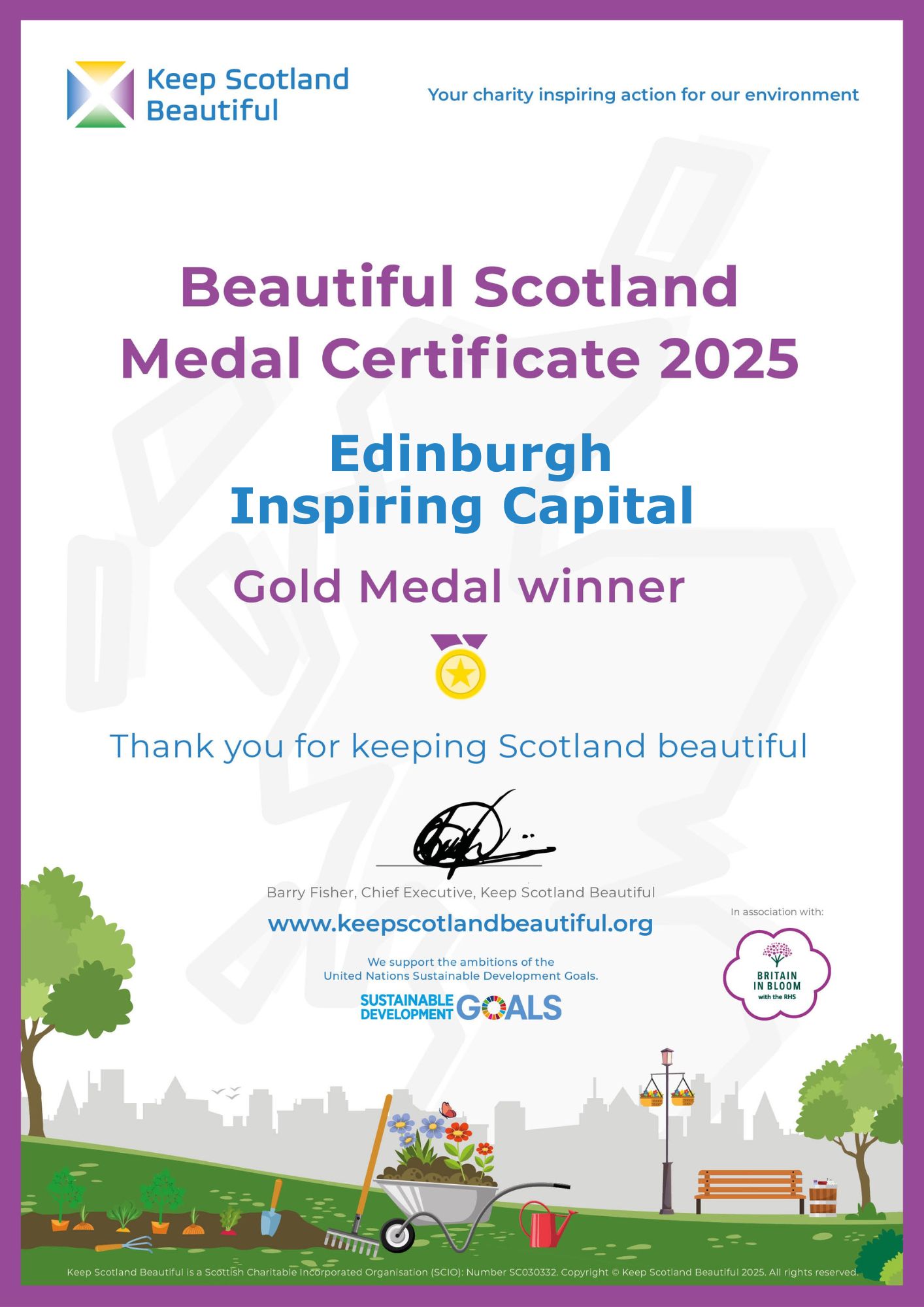 A gold medal winner certificate